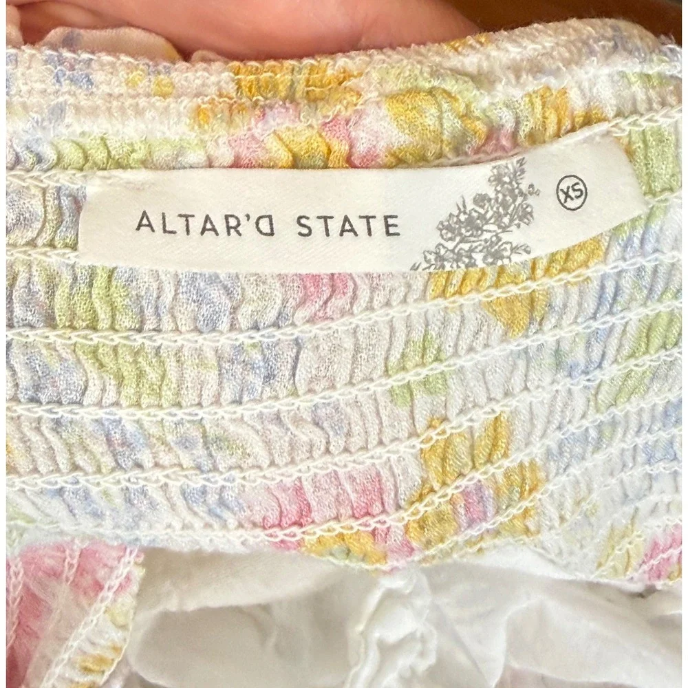 Altar'd State Floral Mini Dress XS Pastel Cottagecore Puff Sleeve - Picture 2 of 8